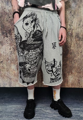 JASON & FREDDY PRINT SPORT SHORTS HORROR FILM EMOJI OVERALLS