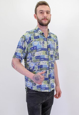 VINTAGE CRAZY ABSTRACT PATTERN FESTIVAL SHIRT IN LARGE