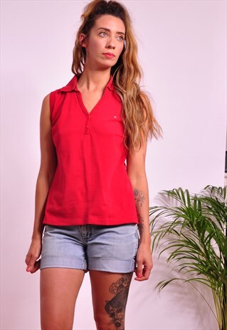 VINTAGE TOMMY HILFIGER SLEEVELESS PINK 90S POLO SHIRT