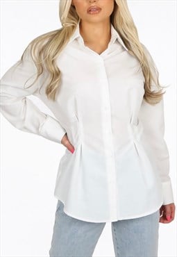 Pleated Waist Fitted Shirt In White 