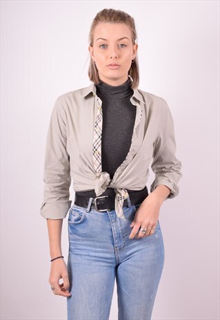 BURBERRY WOMENS VINTAGE SHIRT MEDIUM GREEN 90S