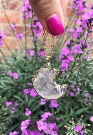 MOON NECKLACE, NATURAL QUARTZ NECKLACE, CRYSTAL NECKLACE,