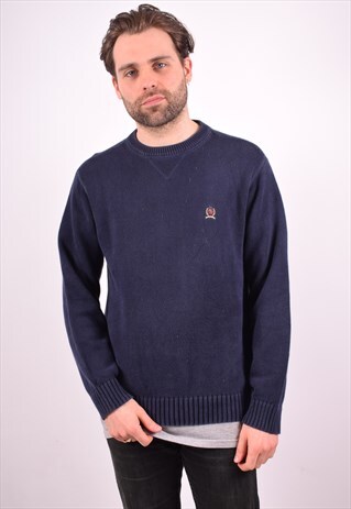TOMMY HILFIGER MENS VINTAGE JUMPER SWEATER MEDIUM NAVY BLUE