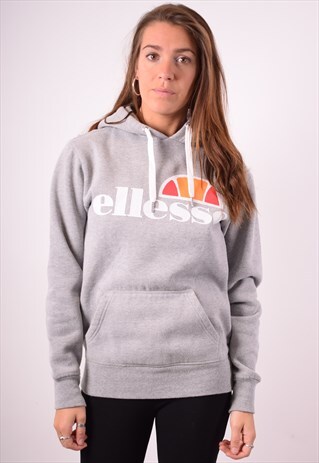 ELLESSE WOMENS VINTAGE HOODIE JUMPER XS GREY 90S