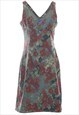 Vintage Floral Print Denim Dress - M