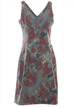 Vintage Floral Print Denim Dress - M