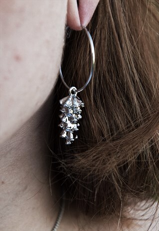 A FOXGLOVES CHARM BOHEMIAN HOOP EARRINGS SILVER