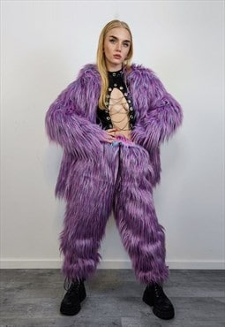 Shaggy faux fur joggers rave pants neon fluffy ski trousers