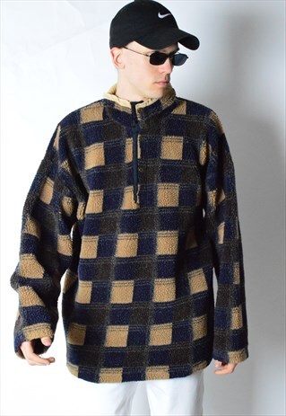 VINTAGE 90S THICK CHECK 1/3 POP BUTTON FLEECE JUMPER