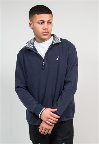 90'S NAUTICA QUARTER ZIP SWEATSHIRT BLUE SWEATER