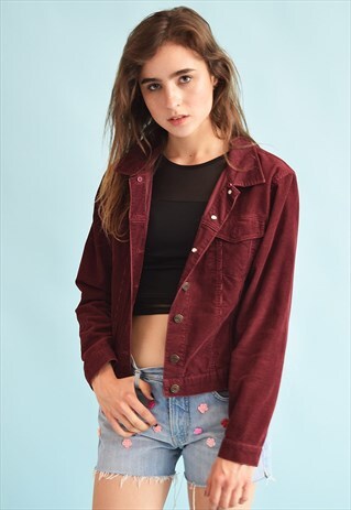 90'S RETRO CORDUROY GRUNGE FESTIVAL BURGUNDY JACKET TOP