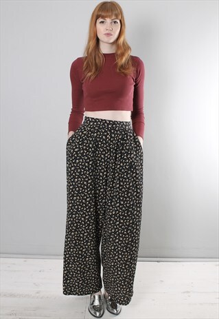 VINTAGE 90S FLORAL PATTERNED PALAZZO PANTS CULOTTES TROUSERS