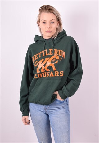 WOMENS VINTAGE HOODIE JUMPER MEDIUM GREEN 90S