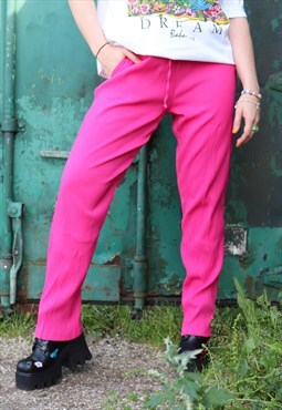 90s Flare High Waisted Bright Pink Festival Trousers pants 