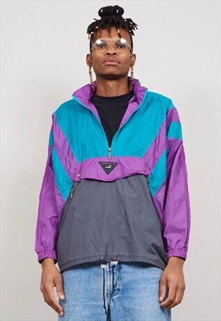 VINTAGE 80'S PUMA MULTICOLOURED PULLOVER SHELL JACKET