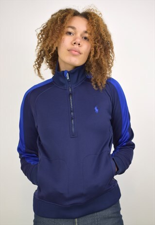 VINTAGE 90S RALPH LAUREN BLUE STRIPE SLEEVE 1/2 ZIP JUMPER