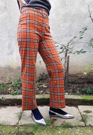 ORANGE TARTAN HIGH WAISTED TROUSERS