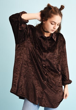 90'S RETRO MINIMALIST OVERSIZED VELVET MOMS BLOUSE SHIRT