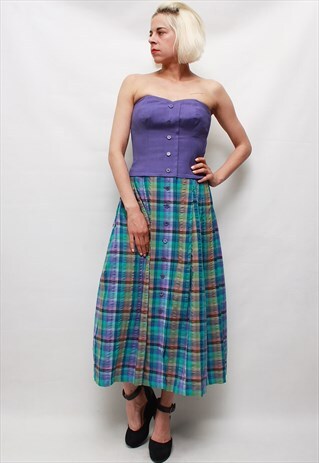 VINTAGE 80'S BEAUTIFUL CUTE PASTEL PURPLE CHECKED DRESS