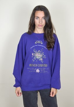 90s Vintage Purple French Country Printed Sweatshirt