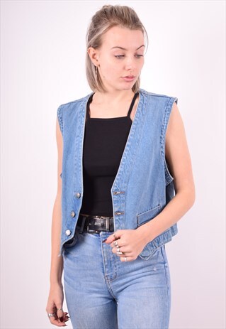 WOMENS VINTAGE DENIM GILET LARGE BLUE 90'S