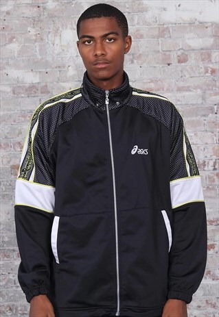 VINTAGE ASICS TAPE LOGO TRACK JACKET BLACK