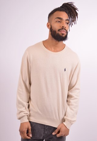 POLO RALPH LAUREN VINTAGE JUMPER SWEATER LARGE BEIGE 90S
