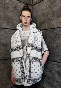 Paisley fleece gilet handmade bandanna hoodie jacket white