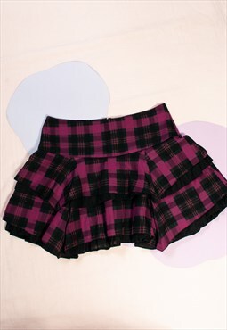 Vintage Skirt Y2K Avril Punk Plaid Frilly Mini in Purple
