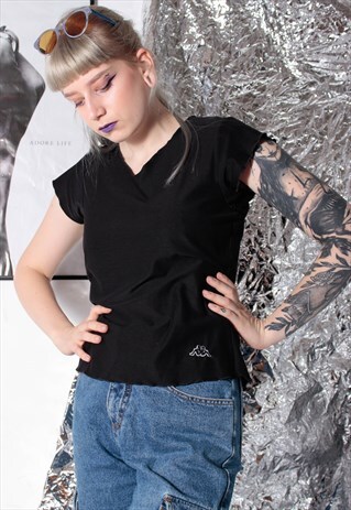 90S VINTAGE Y2K GOTH KAPPA GRUNGE SPORTS BLACK T-SHIRT TOP