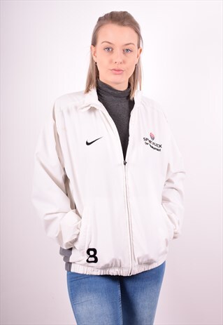 NIKE WOMENS VINTAGE TRACKSUIT TOP JACKET SMALL WHITE 90S