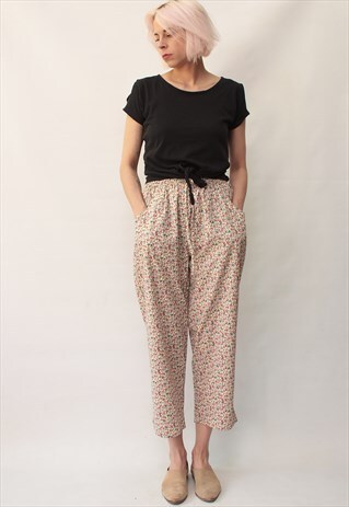VINTAGE 80' UNIQUE FLOWER PASTEL LOOSE TROUSERS