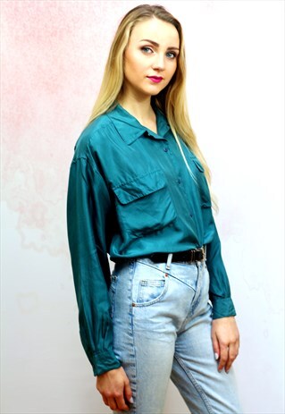 1990S VINTAGE GREEN PURE SILK SHIRT