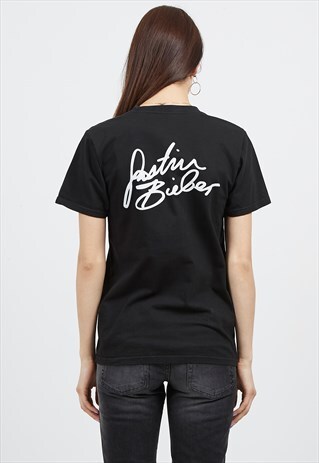 90S VINTAGE BLACK JUSTIN BIEBER CREW NECK BAND T-SHIRT