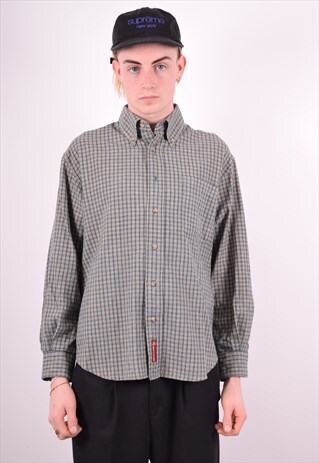 MENS VINTAGE SHIRT SMALL BLUE CHECK 90'S