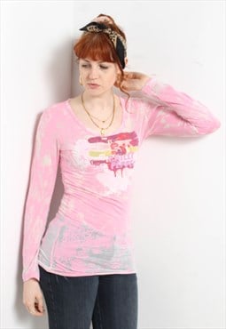 Vintage Y2K Tie Dye Print T-Shirt Top Pink