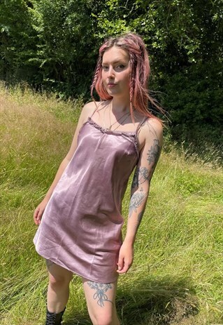 Vintage 00s Y2K Pastel Purple Summer Midi Slip Dress