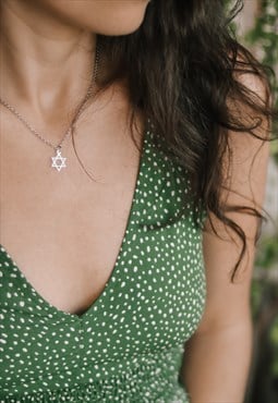 Star of David necklace silver link chain Jewish gift for her