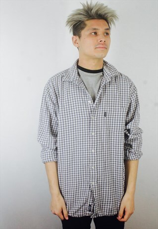 VINTAGE 90S FLANNEL SHIRT GREY SMALL CHECK
