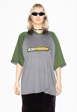 Vintage 90s oversized v-neck t-shirt in grey / green