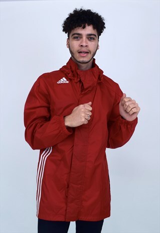 VINTAGE 90'S ADIDAS RED ZIP-UP HOODED JACKET
