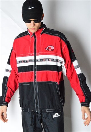 VINTAGE 90S BLACK RED SHELL TRACK JACKET