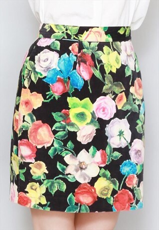 VINTAGE 1980'S FLORAL PRINTED VELVET MINI SKIRT