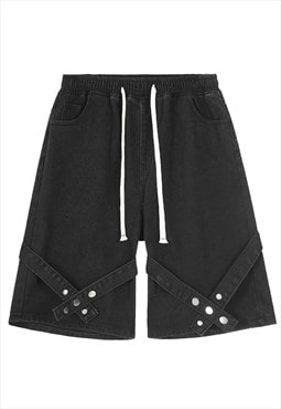 Utility denim shorts jean strap skater pants vintage black