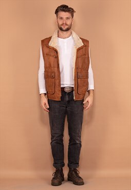 Vintage 90's Men Patchwork Shearling Vest in Brown