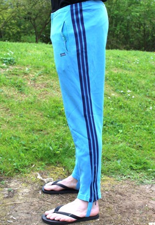 VINTAGE 80S ADIDAS SLIM FIT JOGGERS - SMALL - BLUE