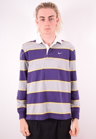 NIKE MENS VINTAGE RUGBY POLO SHIRT LARGE PURPLE STRIPES 90S
