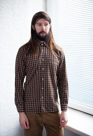VINTAGE 80'S BROWN CHECKED SHIRT
