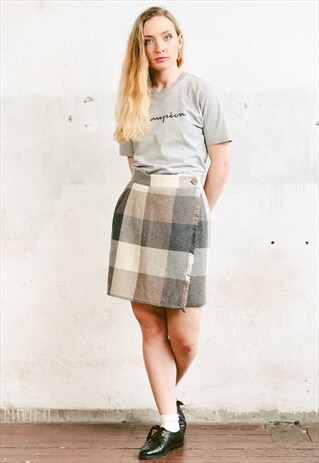VINTAGE 90S PLAID WRAP SKIRT