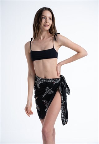 WOMEN BLACK PRINTED MINI BEACH SARONG